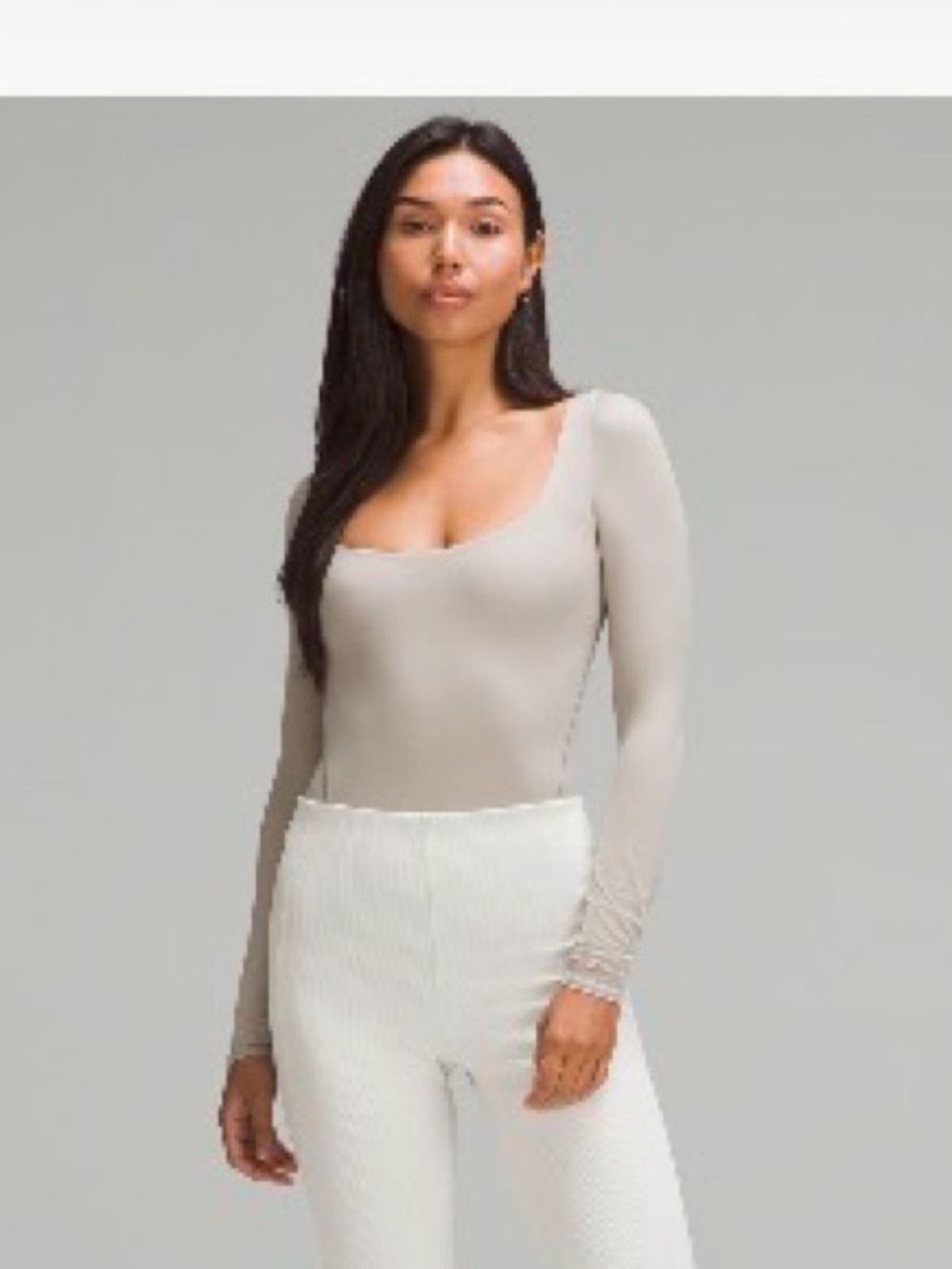 lululemon athletica Long Sleeve Scoop Neck Bodysuit in Beige